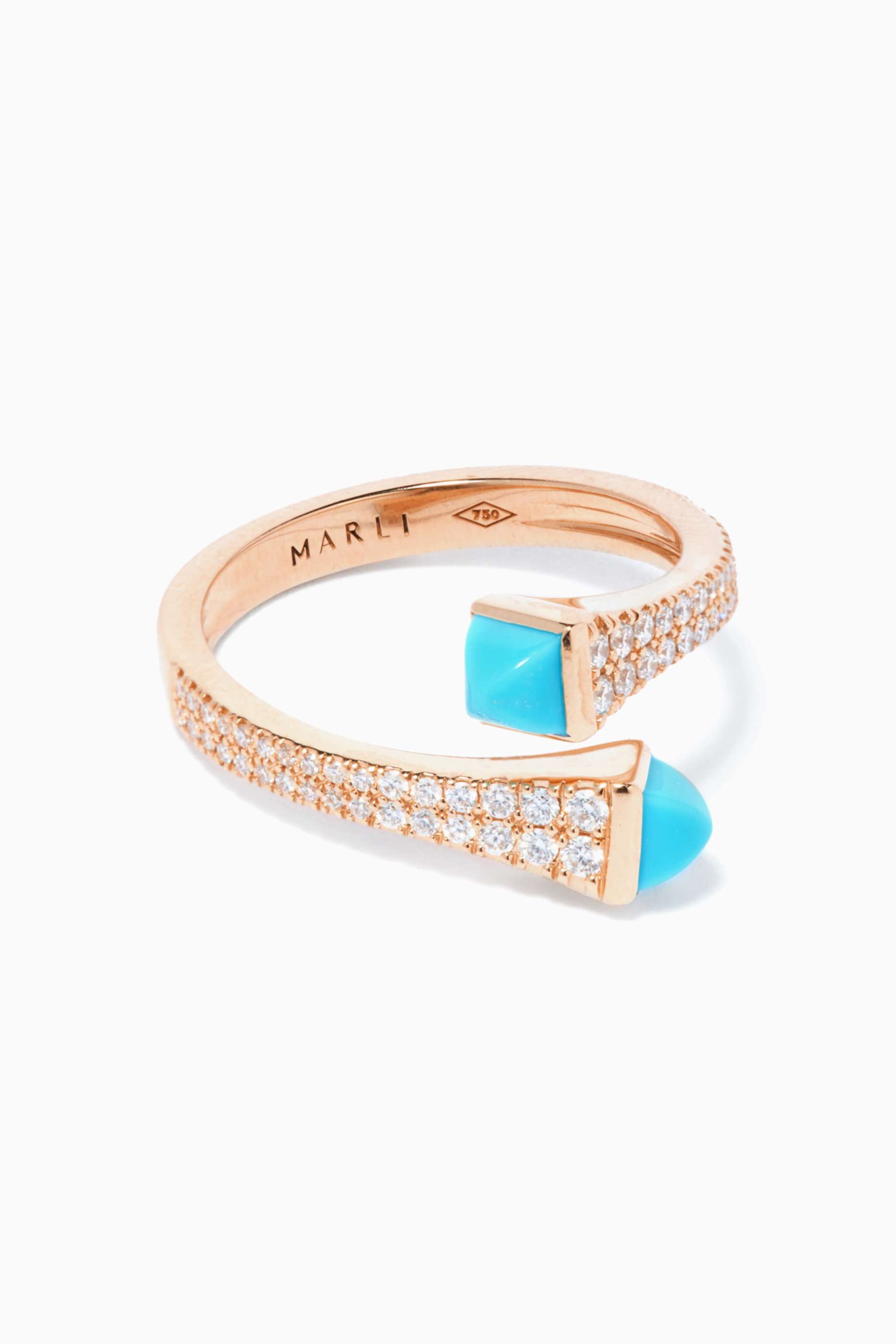 Shop Marli Rose Gold Cleo Sea Blue Chalcedony Diamond Ring in 18kt 