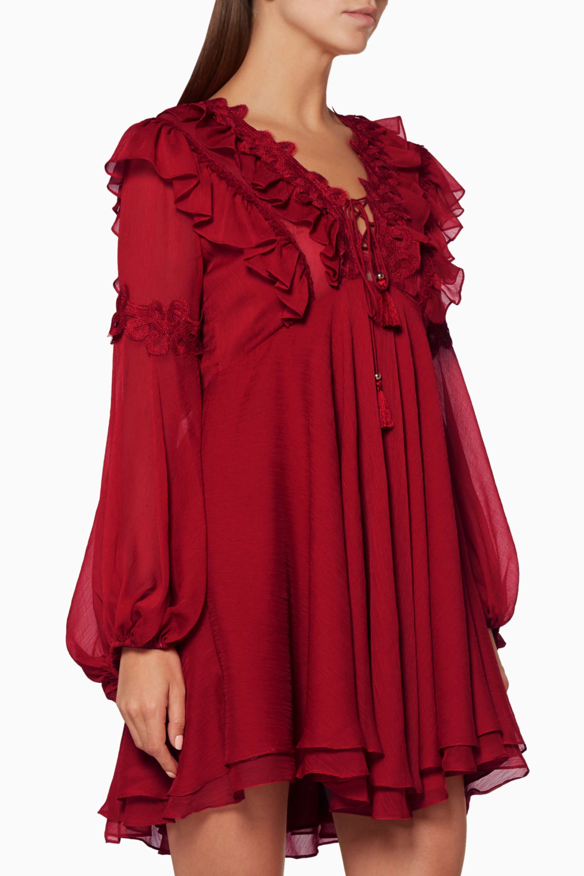 Burnt-Red Catherine Layered Mini Dress ...