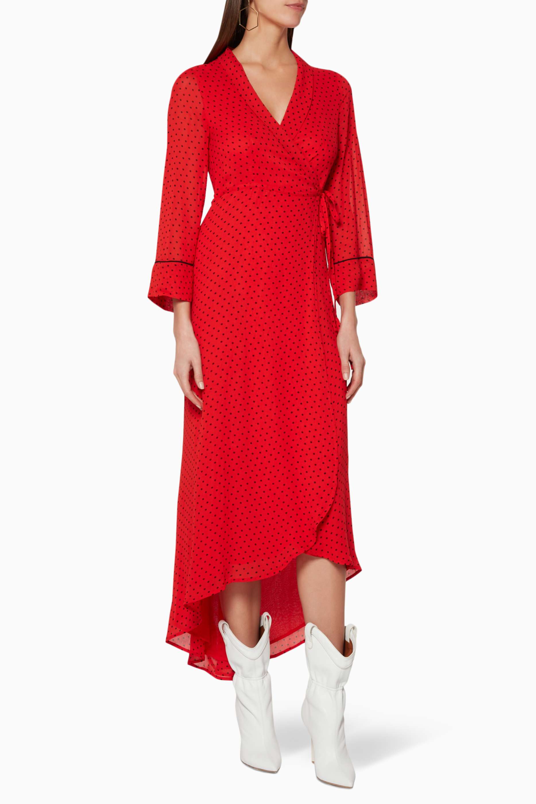 Red Polka-Dotted Mullin Wrap Dress ...