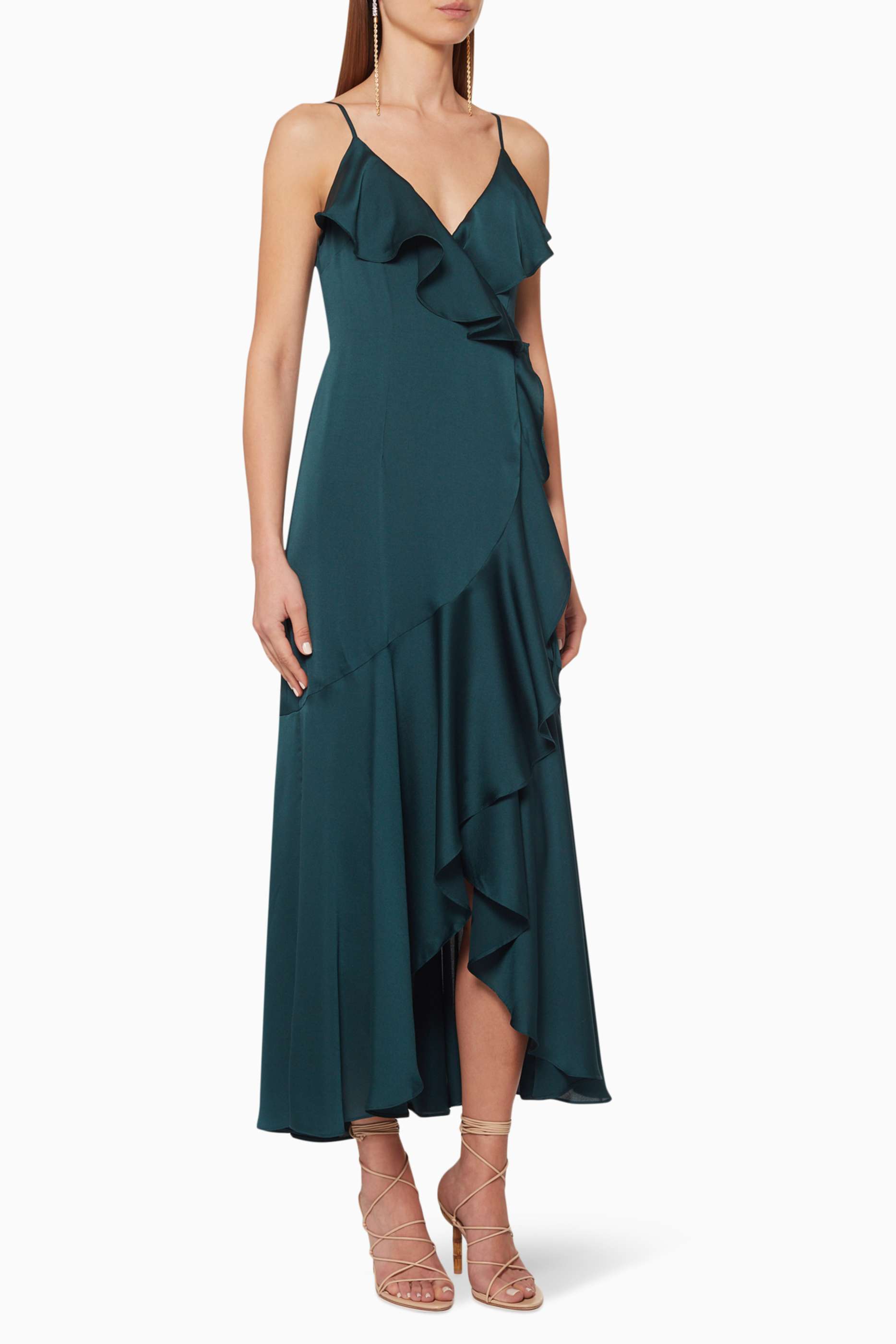 SHONA JOY Green Luxe Frill Wrap Dress ...