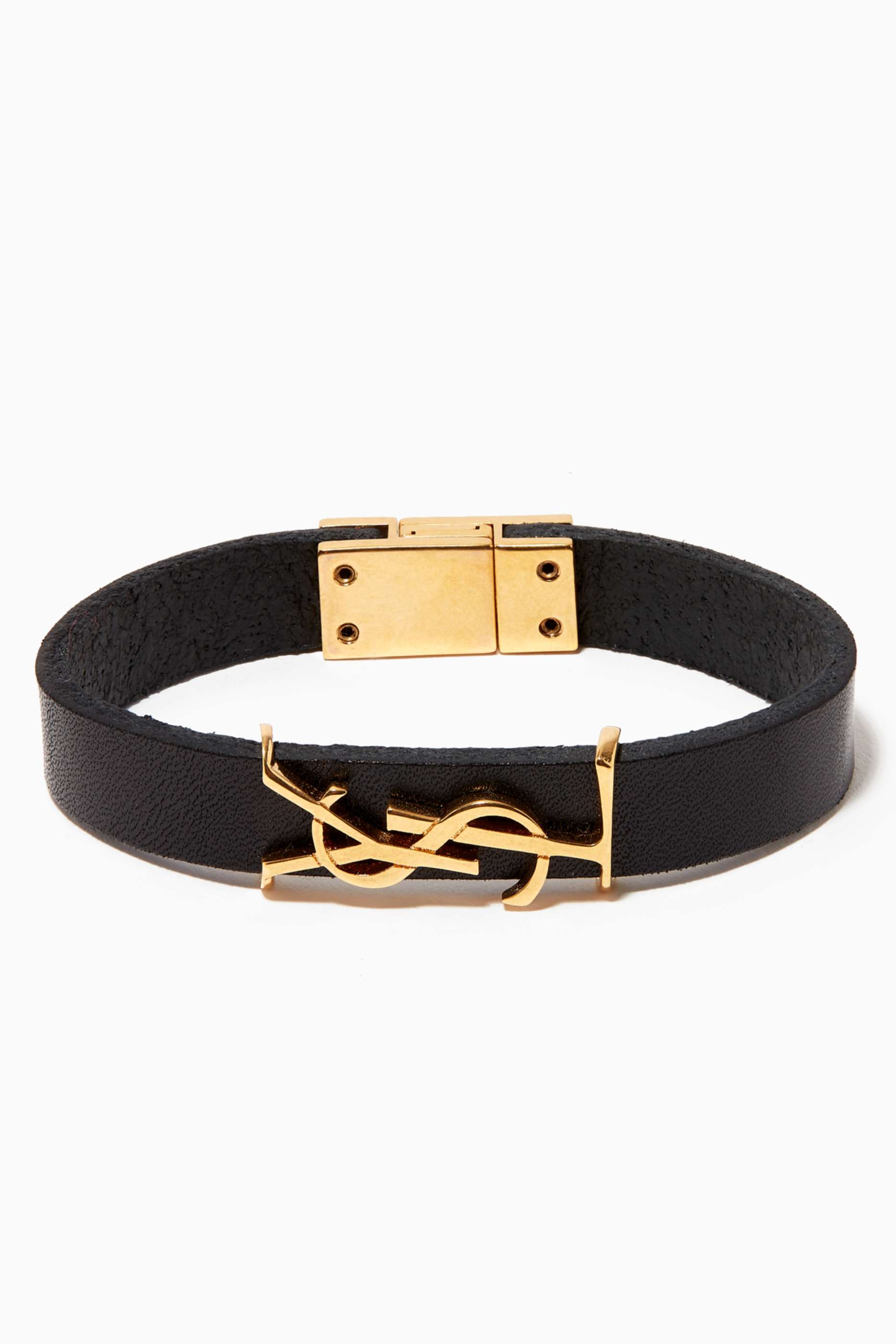 Shop SAINT LAURENT Black Opyum Bracelet in Smooth Leather for 