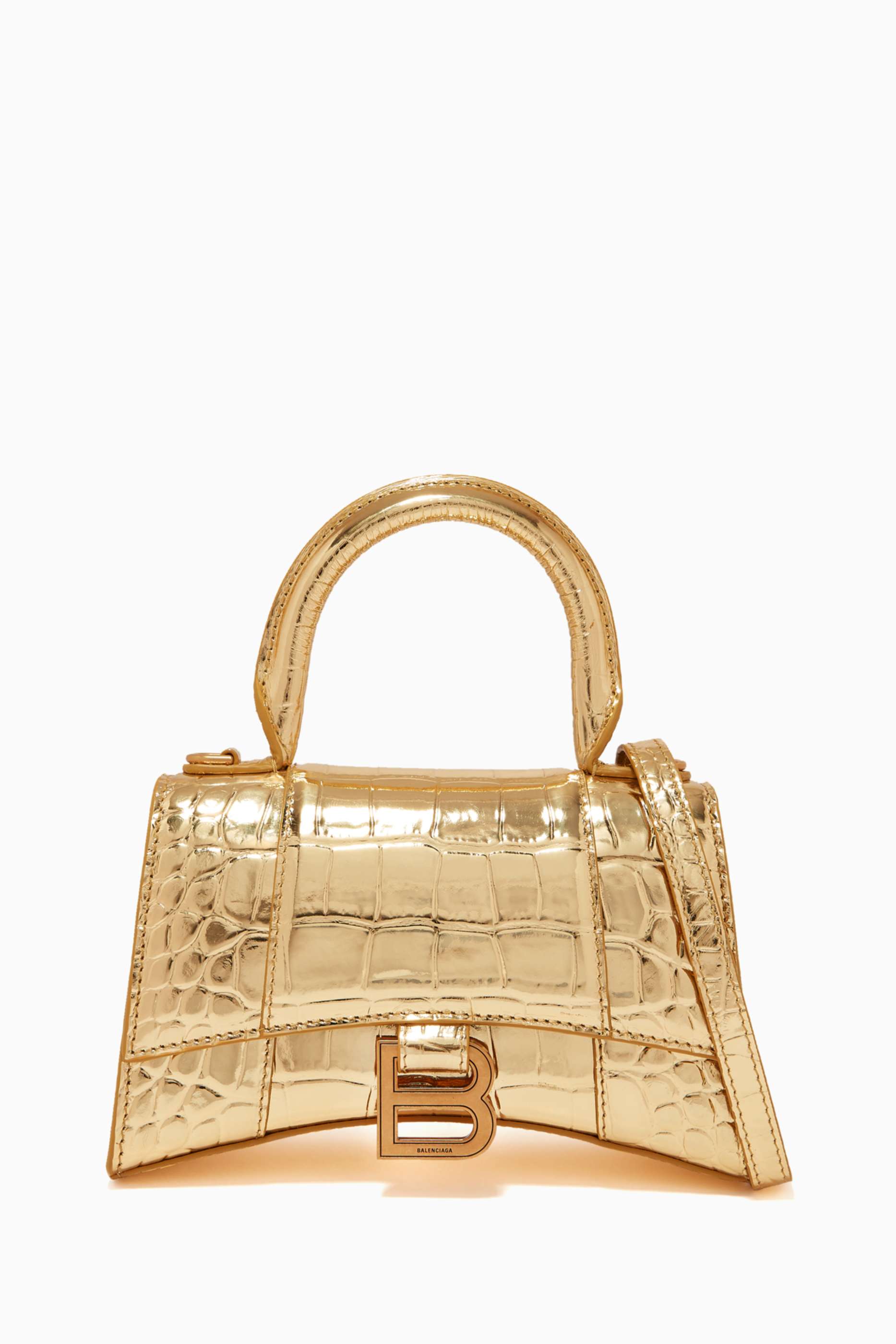 Shop Balenciaga Gold Hourglass XS Top Handle Bag in Metallic Crocodile  Embossed Calfskin for Women | Ounass Oman