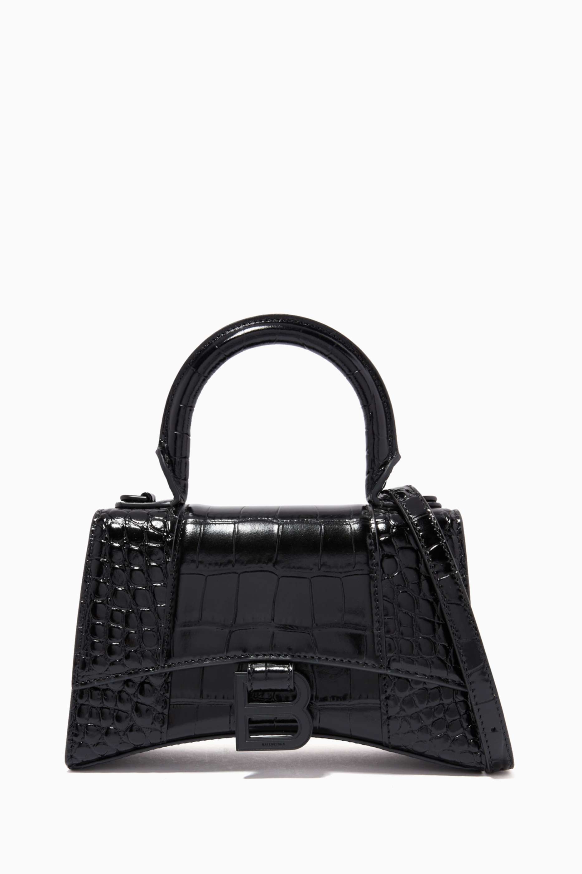 Shop Balenciaga Black Downtown XS Shoulder Bag in Crocodile 