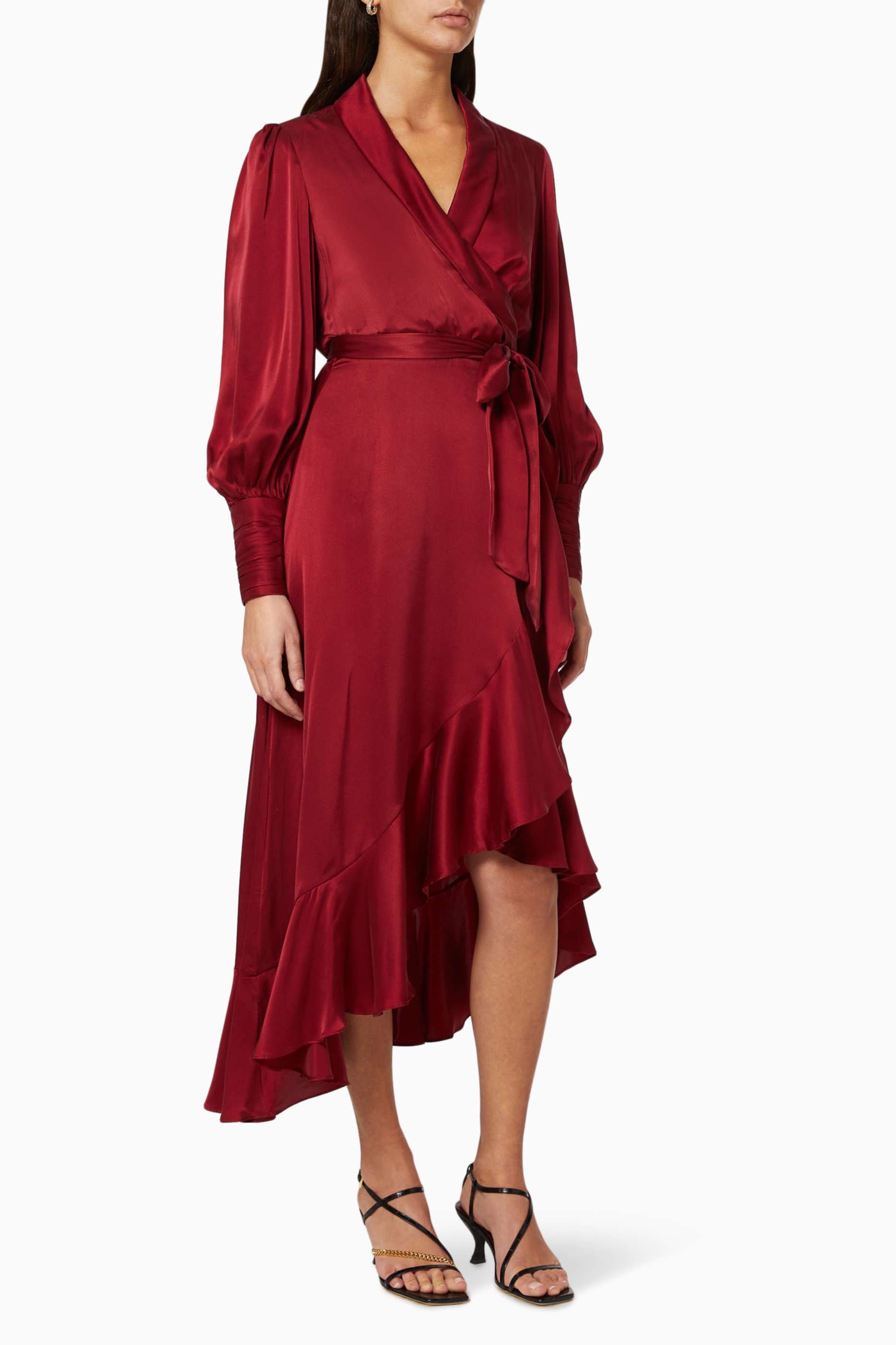 Zimmermann Red Silk Wrap Midi Dress ...