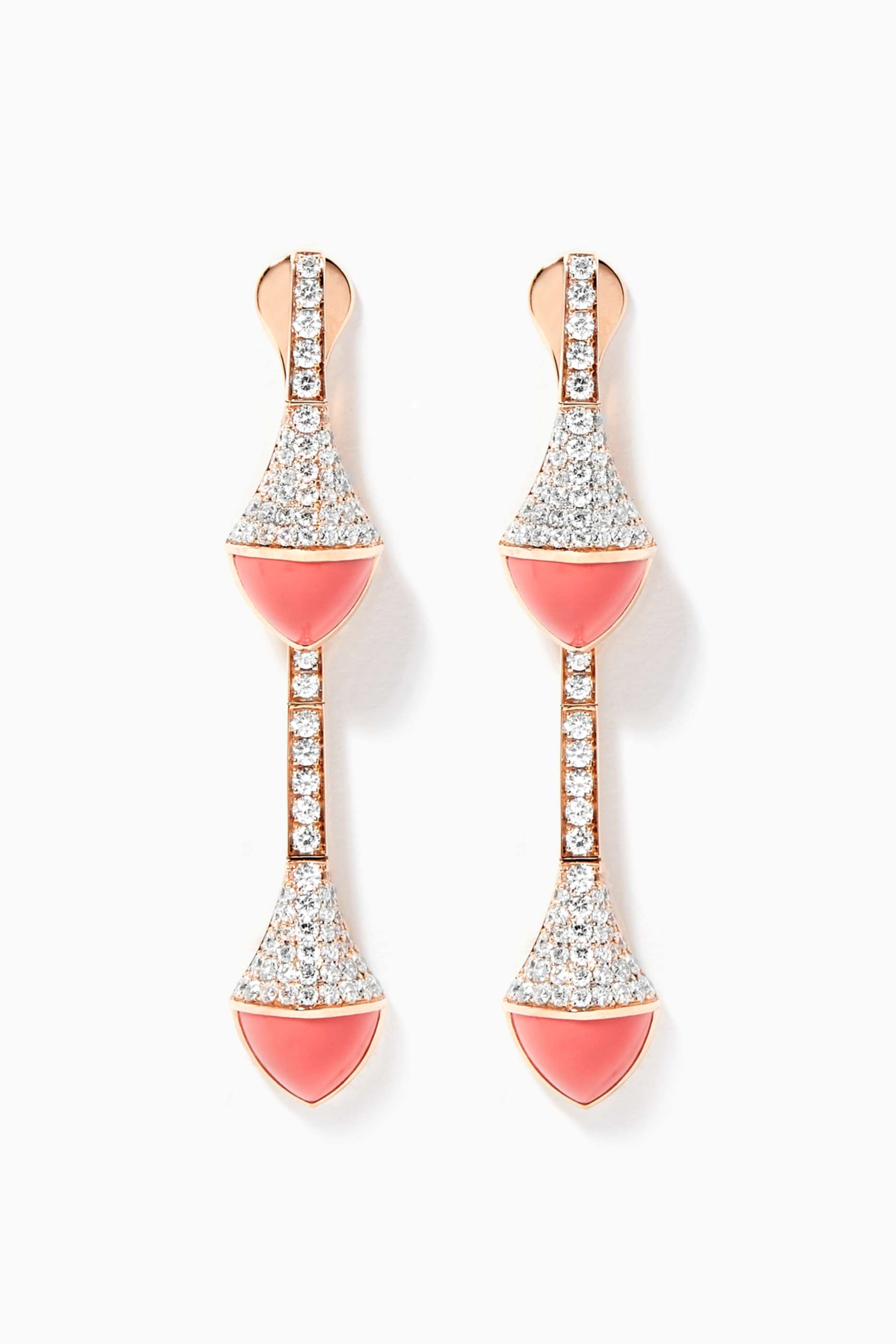 Shop Marli Rose Gold Cleo Diamond Drop Earrings with Pink Coral in 