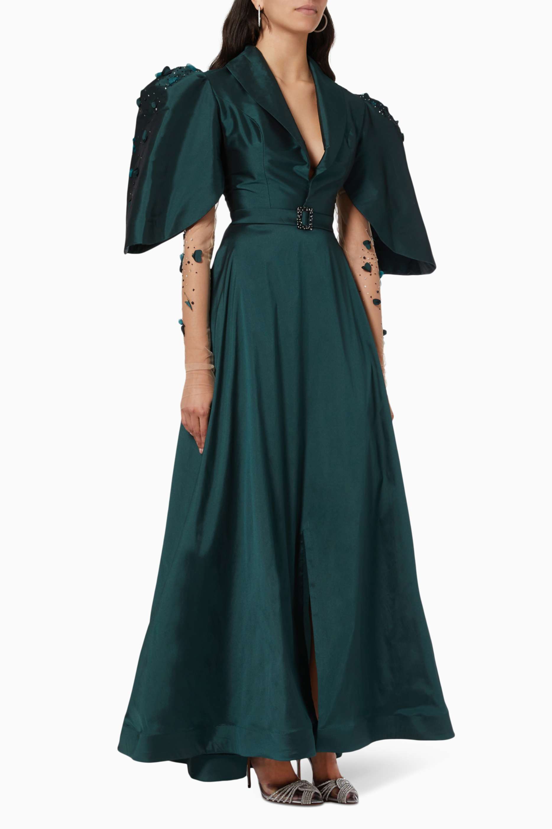 Belted Statement Sleeves Gown ...